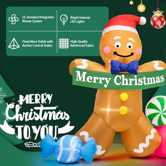 🆕8FT Christmas Inflatable Gingerbread Man Snowman Candy LED Outdoor Decoration - Picture 8 of 8